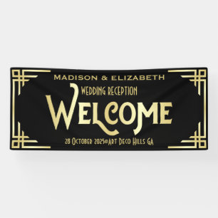Art Deco Wedding Reception Welcome Gold Black Banner