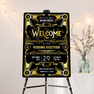 Art Deco Wedding Reception Welcome Gold & Black Foam Board