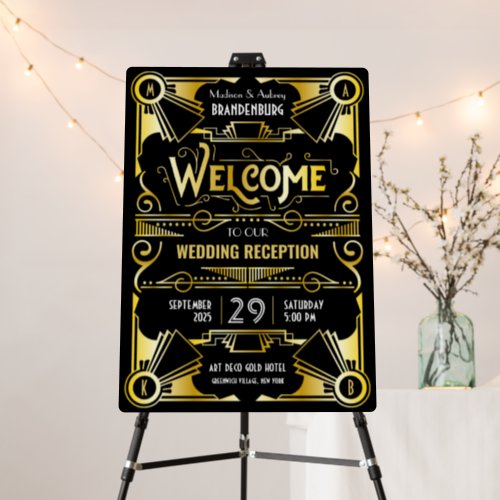 Art Deco Wedding Reception Welcome Gold  Black Foam Board