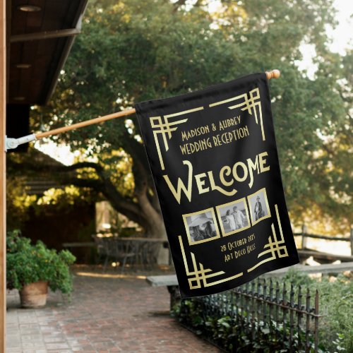 Art Deco Wedding Reception Welcome Gold Black House Flag