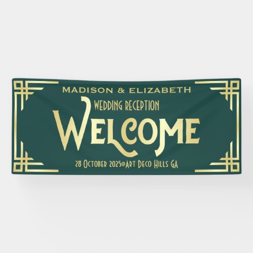 Art Deco Wedding Reception Welcome Gold Green Banner