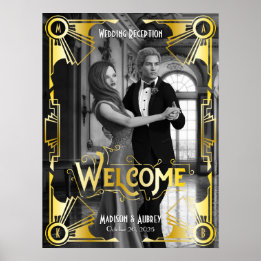 Art Deco Wedding Reception Welcome Gold Photo Poster