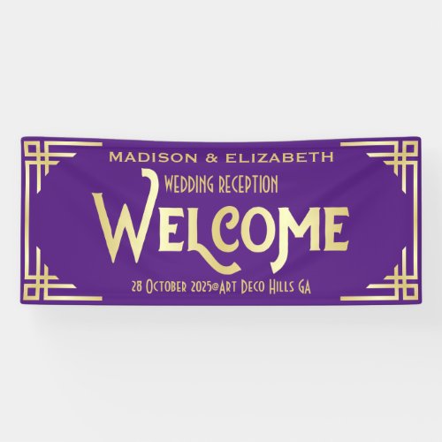 Art Deco Wedding Reception Welcome Gold Purple Banner