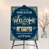 Art Deco Wedding Reception Welcome Photo Blue Gold