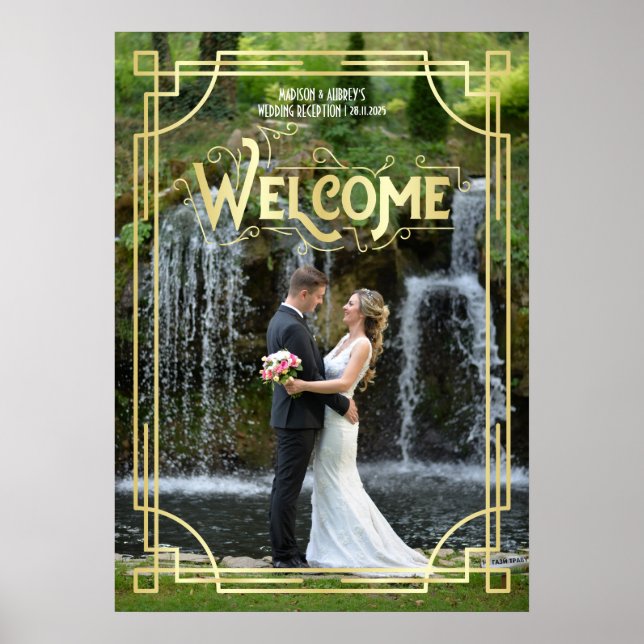 Art Deco Wedding Reception Your Photo Welcome Sign (Front)
