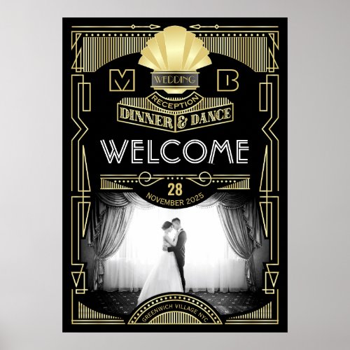 Art Deco Wedding Reception Your Photo Welcome Sign