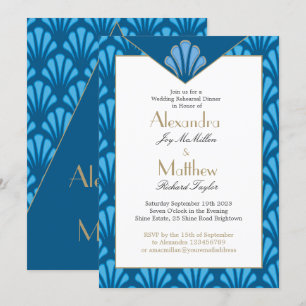 Art Deco Wedding Rehearsal Dinner Blue Vintage Invitation
