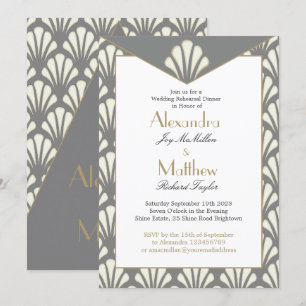 Art Deco Wedding Rehearsal Dinner Grey Vintage Invitation