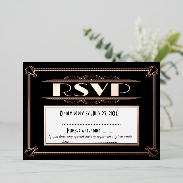 Art Deco Wedding RSVP Card - 1920s Gatsby Theme (Standing Front)