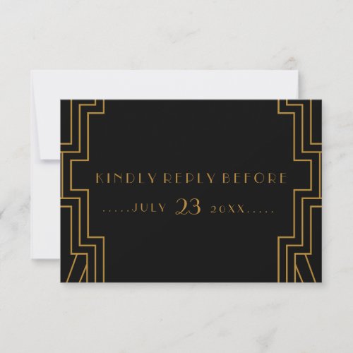 Art Deco Wedding RSVP Card Gold and Black