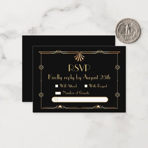 Art Deco Wedding RSVP Flat Note Card
