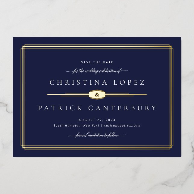 Art Deco Wedding Save The Date Foil Invitation (Front)