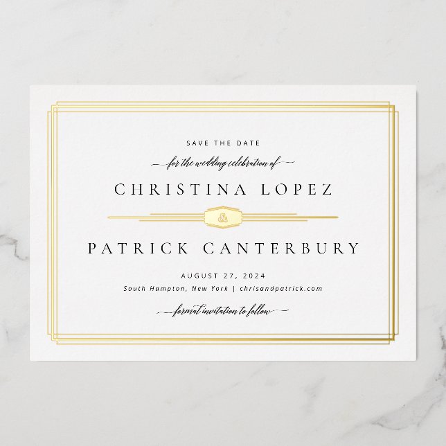 Art Deco Wedding Save The Date Foil Invitation (Front)