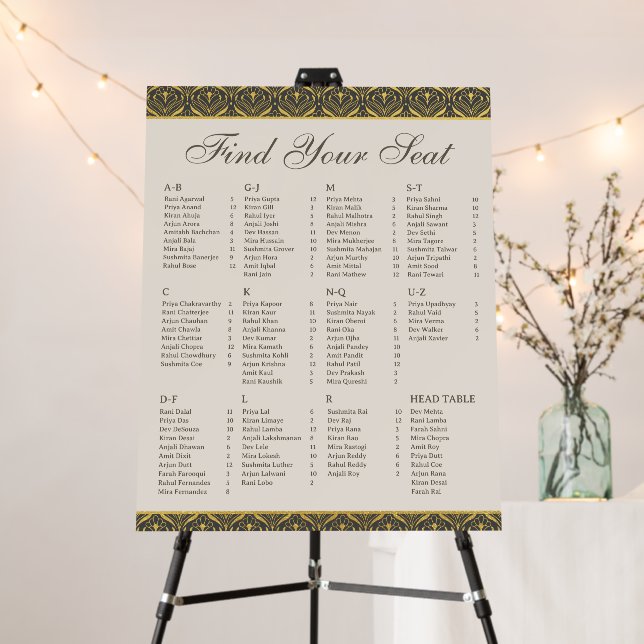 Art Deco Wedding Seating Chart w/ Table Numbers Foam Board (In Situ (Stand))