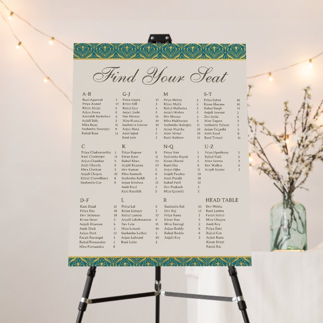Art Deco Wedding Seating Chart w/ Table Numbers Foam Board (In Situ (Stand))