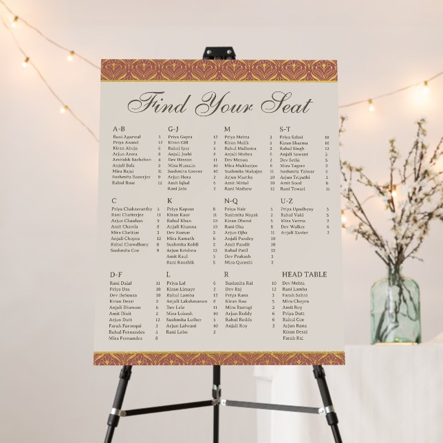 Art Deco Wedding Seating Chart w/ Table Numbers Foam Board (In Situ (Stand))