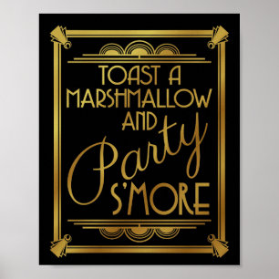 art deco wedding, s'more party sign, gold, gatsby poster