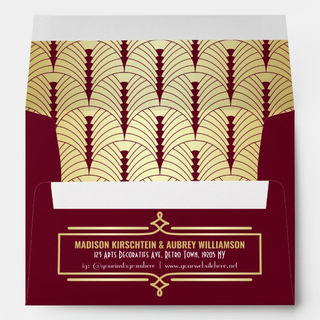 Art Deco Wedding Suite Matching Gold Burgundy Envelope (Back (Bottom))
