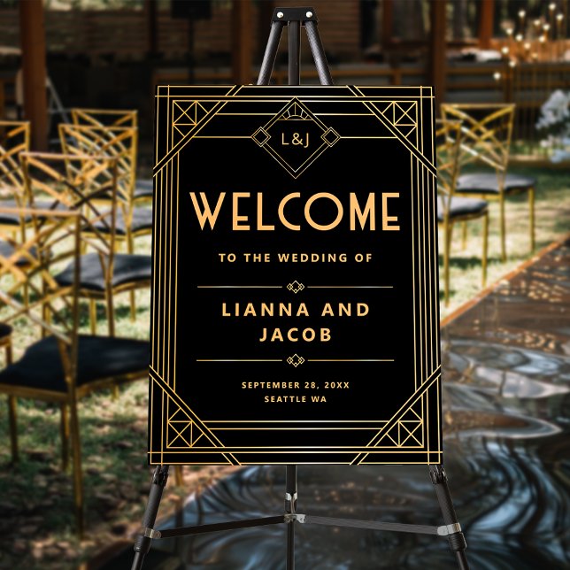 Art Deco Wedding Vintage Black Gold Welcome Sign (Creator Uploaded)