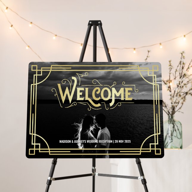 Art Deco Wedding Welcome Photo Gold Classic Black Foam Board (In Situ (Stand))