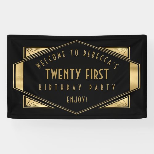 Art Deco Welcome 21st Birthday Party Gold Black Banner
