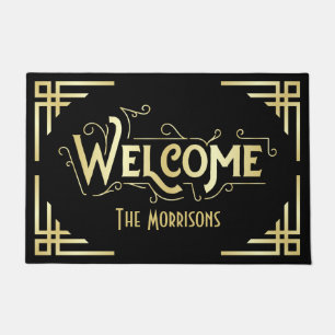 Art Deco Welcome Newlywed Gift Gold Black Gatsby Doormat