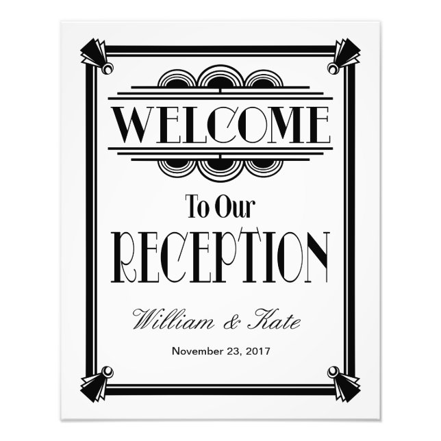 art deco, welcome to our reception wedding sign (Front)