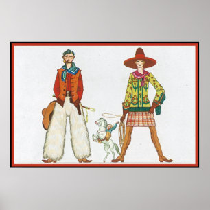 Art Deco Western Couple Poster