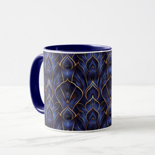 Art Deco Whimsical Vintage Blue Floral Pattern Mug