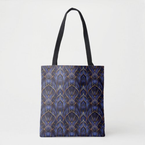 Art Deco Whimsical Vintage Blue Floral Pattern Tote Bag