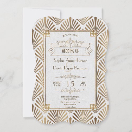 Art Deco White 1920s Style Wedding Invitation