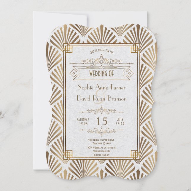 Art Deco White 1920s Style Wedding Invitation (Front)