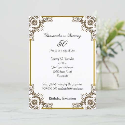 Art Deco White 50th Birthday Invitation | Zazzle