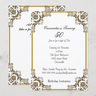 Art Deco White 50th Birthday Invitation