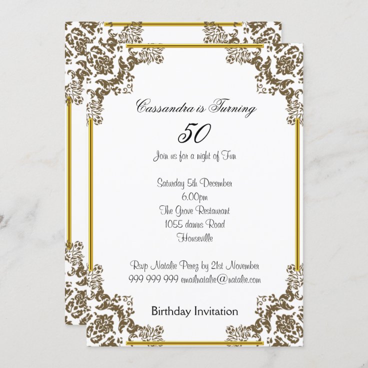 Art Deco White 50th Birthday Invitation | Zazzle