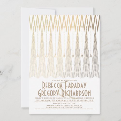 Art Deco White and Gold Elegant Geometric Wedding Invitation - Art deco - chic white and gold vintage gatsby wedding invitation. --- All design elements created by Jinaiji. --------------------------------------- DESIGN YOUR OWN INVITATION: ------------------------------------------------ 1. Just hit the “CUSTOMIZE IT” button and you will be able to change the font type, color, and size, along with a number of other things. 2. Before you click "Done", make sure the image is sized properly. Use the "Fill" or "Fit" buttons to fill the entire design area and ensure that you do not have any blank borders 3. See all products collection below and/or other color choices.