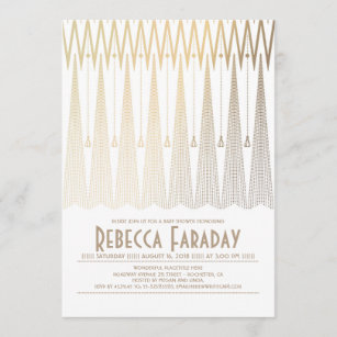 Art Deco White and Gold Gatsby Baby Shower Invitation