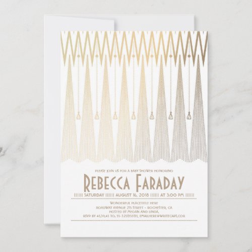 Art Deco White and Gold Gatsby Baby Shower Invitation - Art deco baby shower invitation