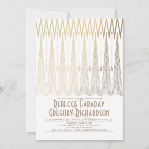 Art Deco White and Gold Gatsby Rehearsal Dinner Invitation - Art deco white and gold rehearsal dinner invitation