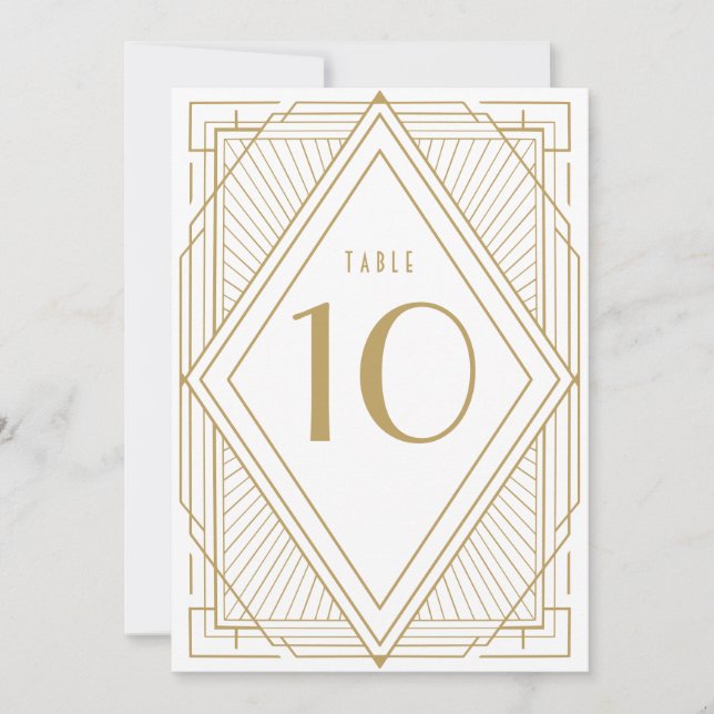 Art Deco White and Gold Table Number Card (Front)