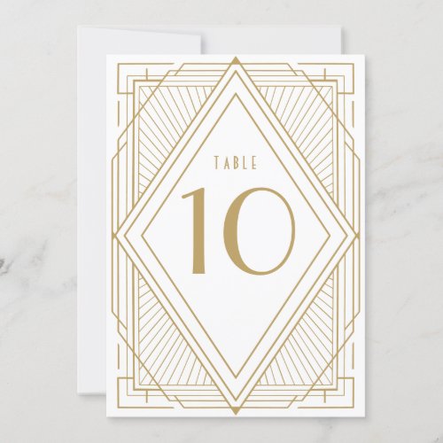 Art Deco White and Gold Table Number Card