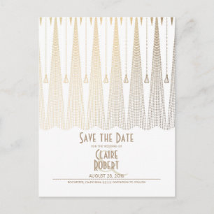 Art Deco White and Gold Vintage Save the Date Announcement Postcard
