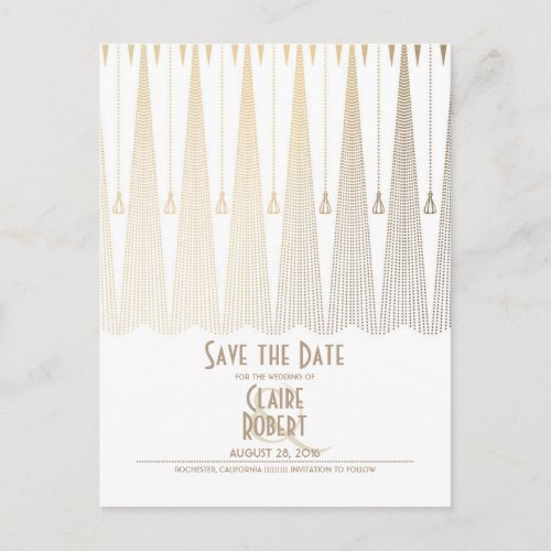 Art Deco White and Gold Vintage Save the Date Announcement Postcard - White and gold art deco vintage save the date postcards