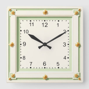 Art Deco White and Mint Square Wall Clock