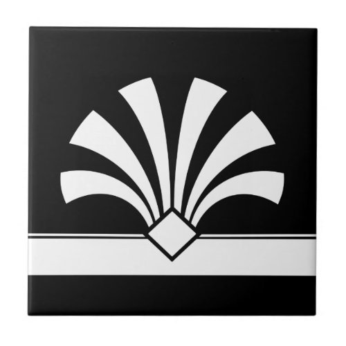 Art Deco White Black Geometric Flower Element 06 Ceramic Tile