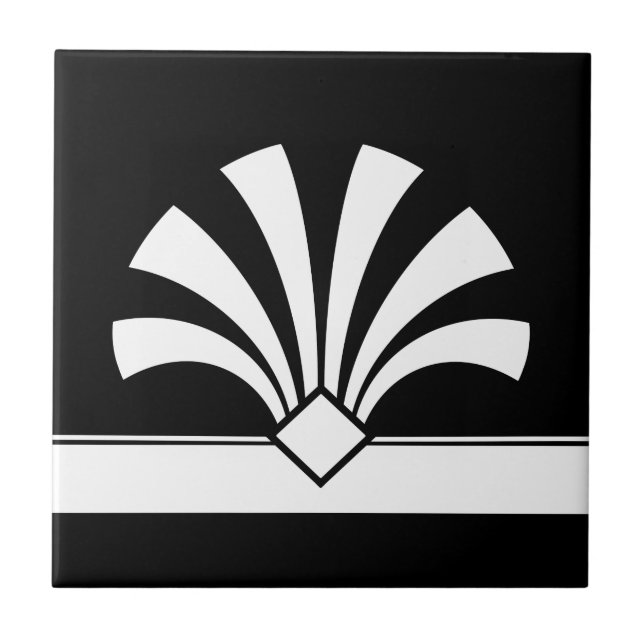 Art Deco White Black Geometric Flower Element 06 Ceramic Tile (Front)