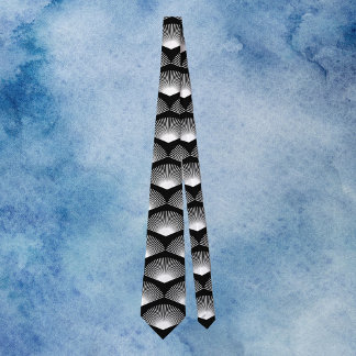 Art Deco White Fan Pattern Black Neck Tie
