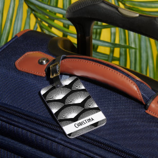 Art Deco White Fan Pattern Personalize Black Luggage Tag