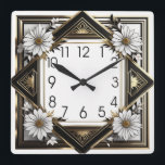 Art Deco white flowers Square Wall Clock<br><div class="desc">Great clock design. You will love it like others. Be free to use this design for other product you like or to customize and add your text. Follow me for more. Thank you. Have a nice day.</div>