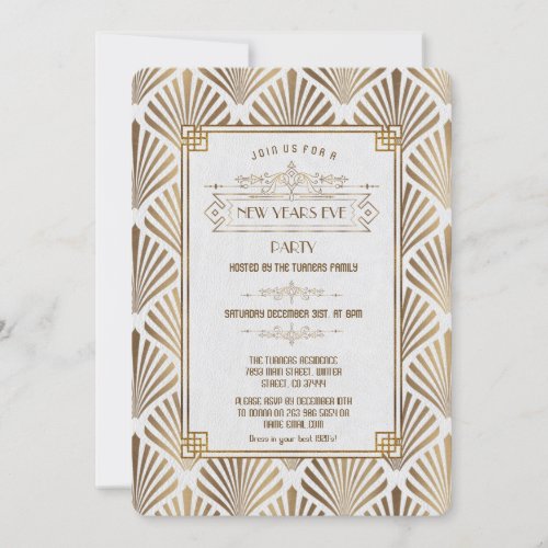 Art Deco White Gatsby 1920s New Years Eve Party Invitation